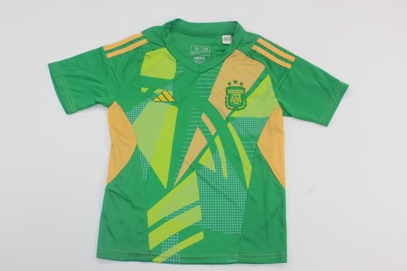 2024 Argentina Copa America Goalkeeper Green Kids Soccer Jersey And Shorts