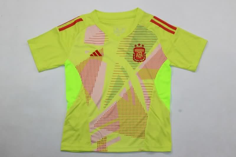 2024 Argentina Copa America Goalkeeper Yellow Kids Soccer Jersey And Shorts