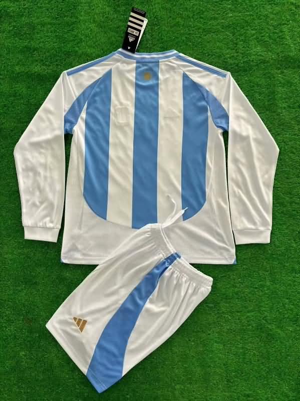 2024 Argentina Copa America Home Long Sleeve Kids Soccer Jersey And Shorts