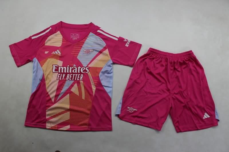 24/25 Arsenal Goalkeeper Pink Kids Soccer Jersey And Shorts