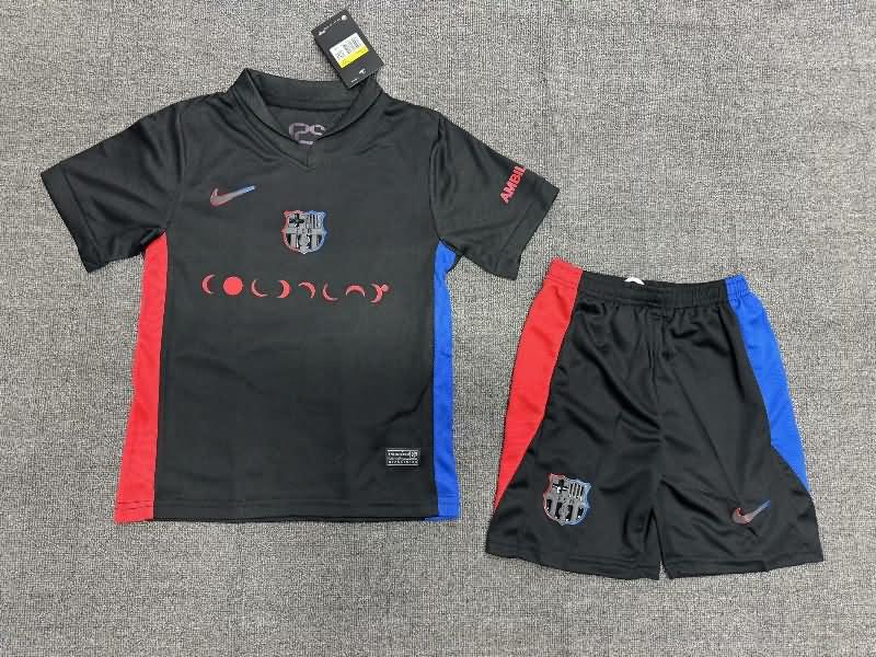 24/25 Barcelona Away Kids Soccer Jersey And Shorts Sponsor 02