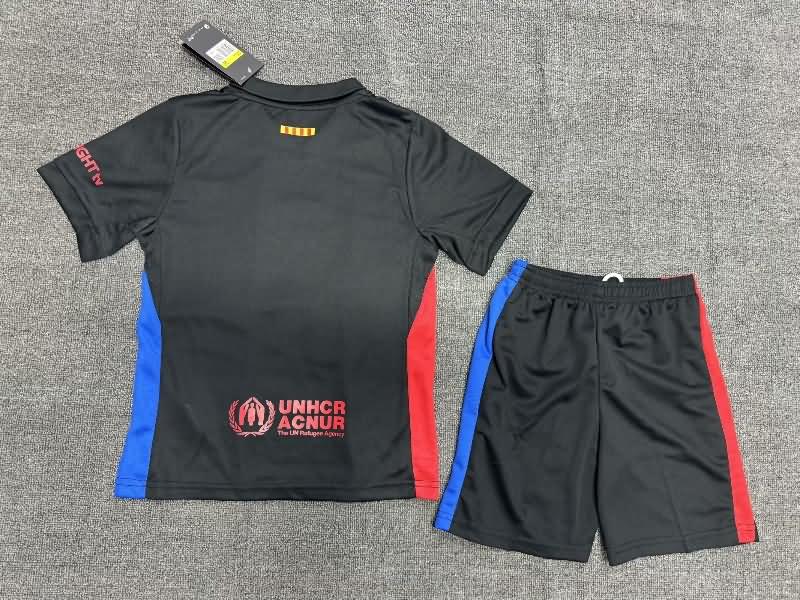 24/25 Barcelona Away Kids Soccer Jersey And Shorts Sponsor 02