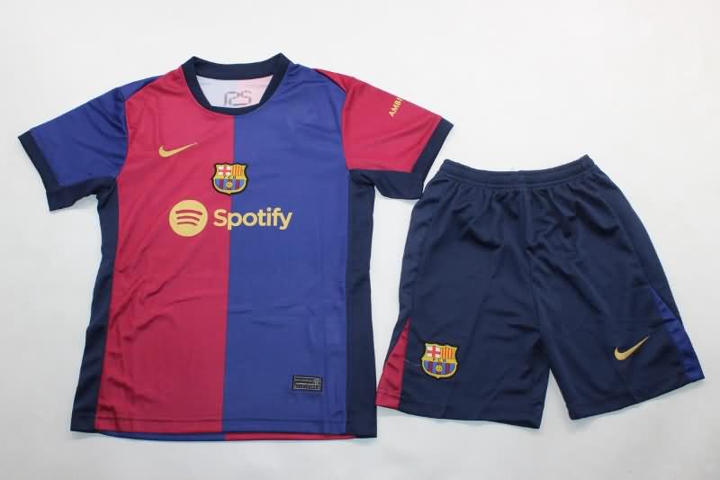 24/25 Barcelona Home Kids Soccer Jersey And Shorts