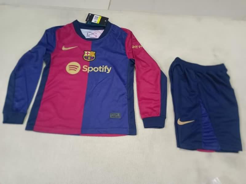 24/25 Barcelona Home Long Sleeve Kids Soccer Jersey And Shorts