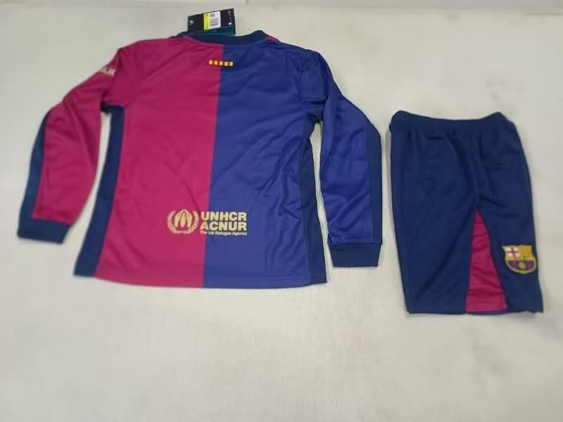 24/25 Barcelona Home Long Sleeve Kids Soccer Jersey And Shorts