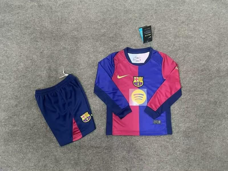 24/25 Barcelona Home Long Sleeve Kids Soccer Jersey And Shorts Sponsor