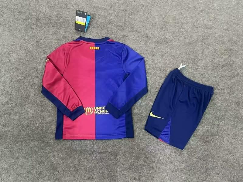 24/25 Barcelona Home Long Sleeve Kids Soccer Jersey And Shorts Sponsor