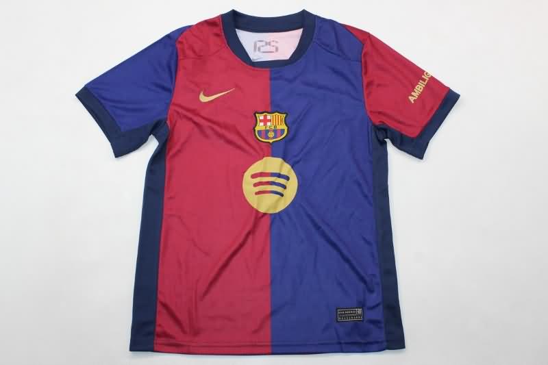 24/25 Barcelona Home Kids Soccer Jersey And Shorts Sponsor