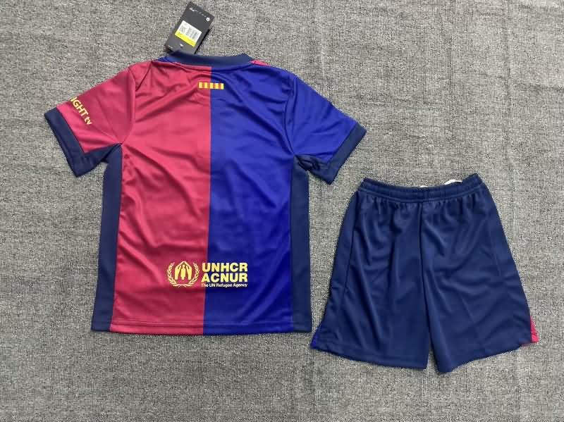 24/25 Barcelona Home Kids Soccer Jersey And Shorts Sponsor 02