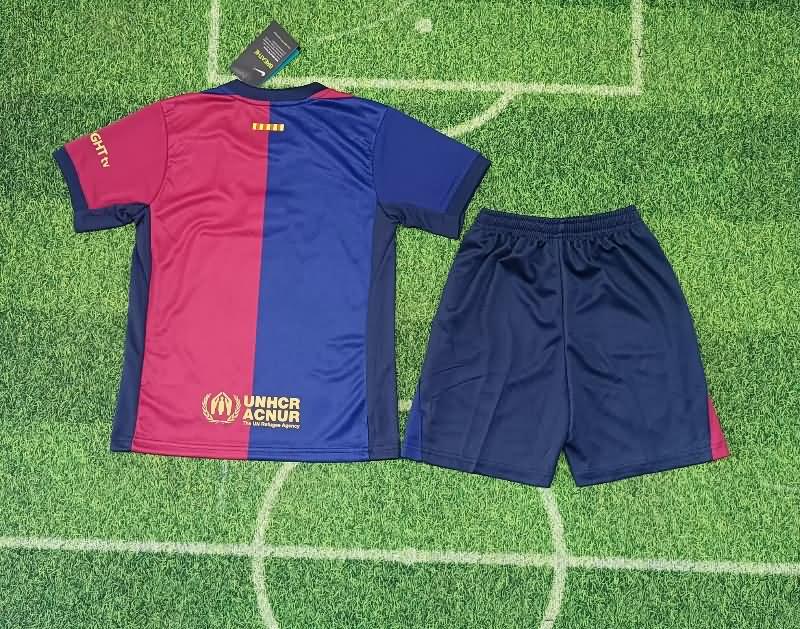 24/25 Barcelona Home Kids Soccer Jersey And Shorts Sponsor 03