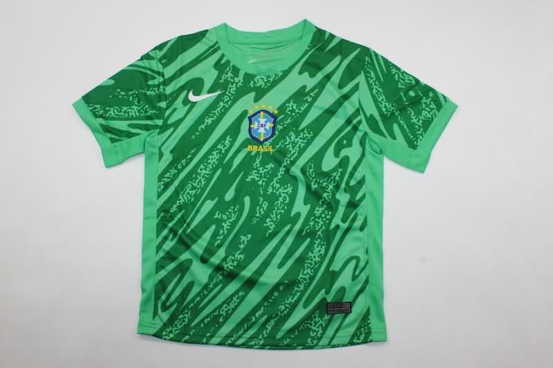 2024 Brazil Copa America Goalkeeper Green Kids Soccer Jersey And Shorts