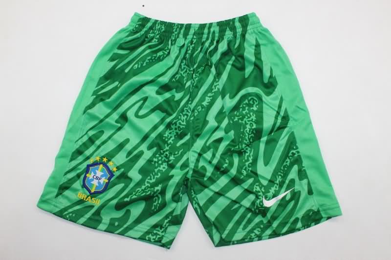 2024 Brazil Copa America Goalkeeper Green Kids Soccer Jersey And Shorts