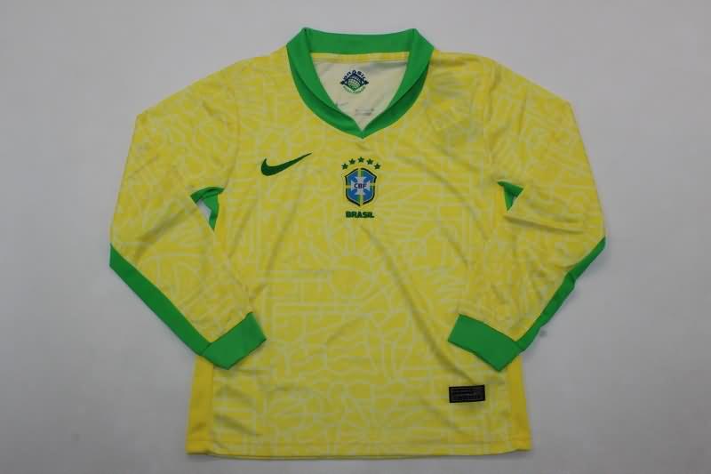 2024 Brazil Copa America Home Long Sleeve Kids Soccer Jersey And Shorts