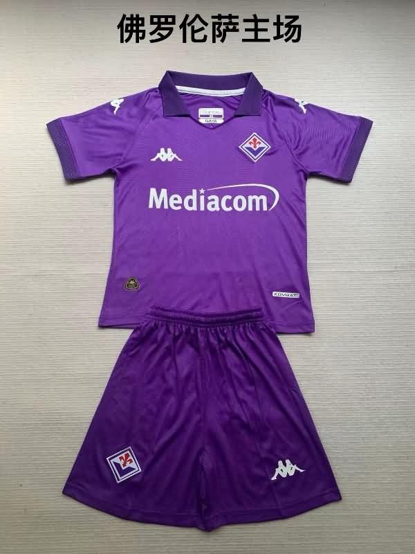 24/25 Fiorentina Home Kids Soccer Jersey And Shorts