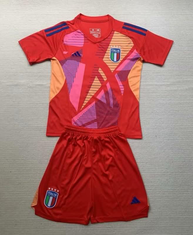 2024 Italy Goalkeeper Red Kids Soccer Jersey And Shorts