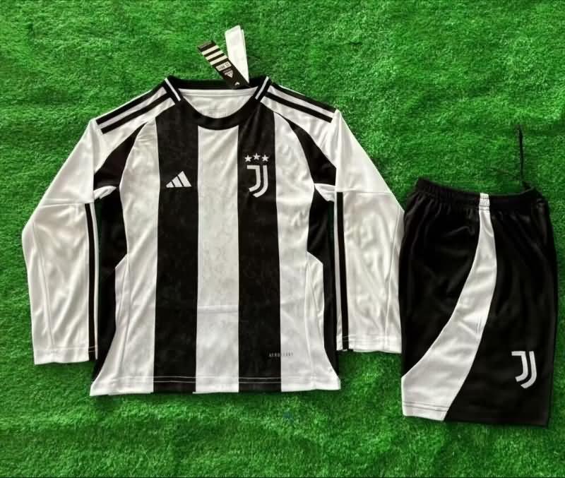 24/25 Juventus Home Long Sleeve Kids Soccer Jersey And Shorts