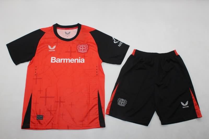 24/25 Leverkusen Home Kids Soccer Jersey And Shorts