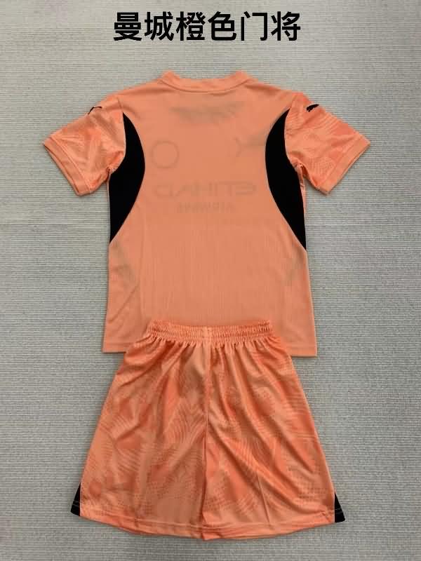 24/25 Manchester City Goalkeeper Orange Kids Soccer Jersey And Shorts