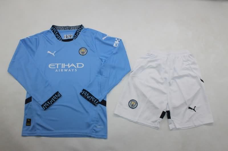 24/25 Manchester City Home Long Sleeve Kids Soccer Jersey And Shorts