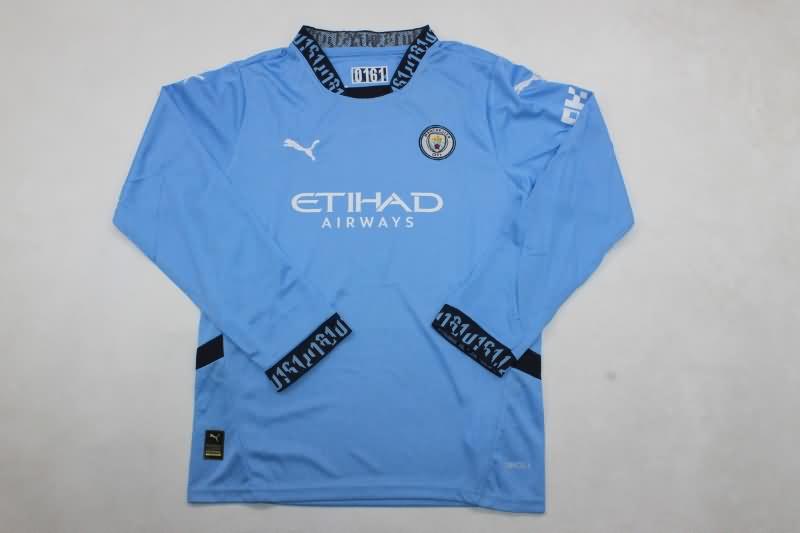 24/25 Manchester City Home Long Sleeve Kids Soccer Jersey And Shorts