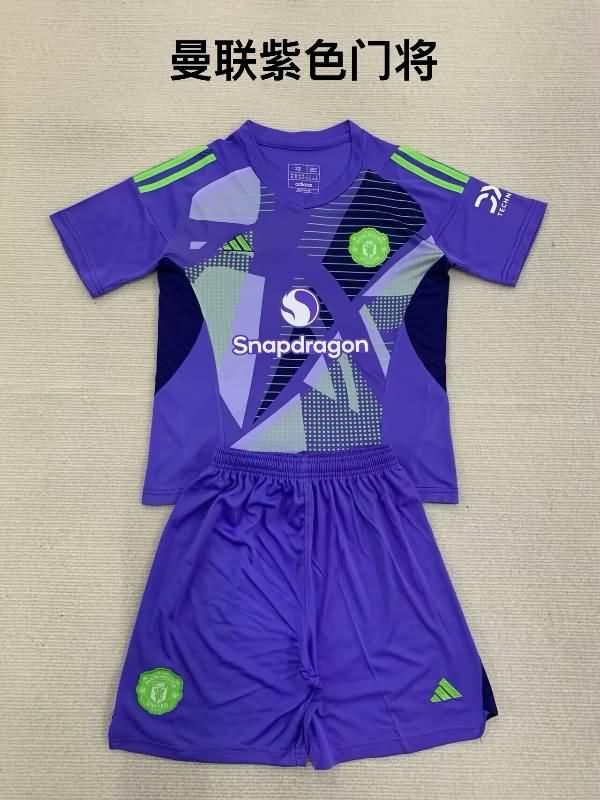 24/25 Manchester United Goalkeeper Purples Kids Soccer Jersey And Shorts