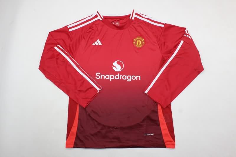 24/25 Manchester United Home Long Sleeve Kids Soccer Jersey And Shorts