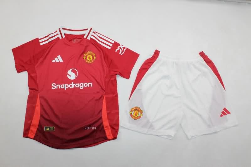 24/25 Manchester United Home Kids Soccer Jersey And Shorts (Player)