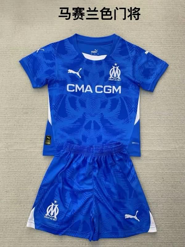 24/25 Marseilles Goalkeeper Blue Kids Soccer Jersey And Shorts