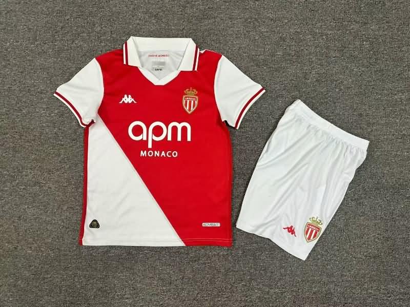 24/25 Monaco Home Kids Soccer Jersey And Shorts