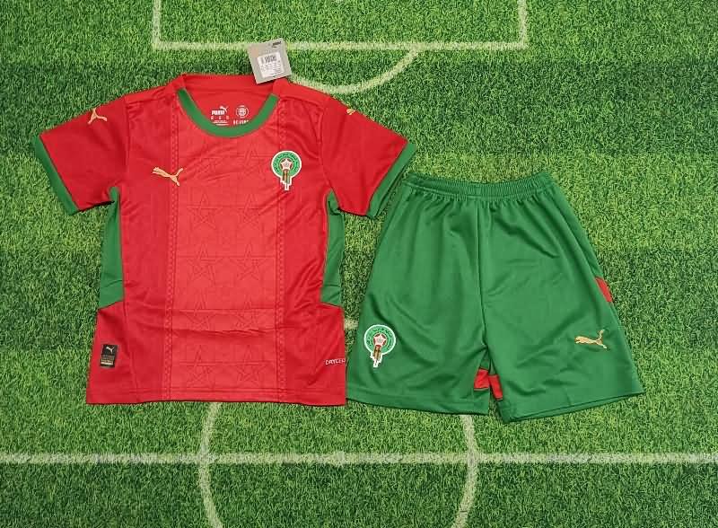 2025 Morocco Home Kids Soccer Jersey And Shorts