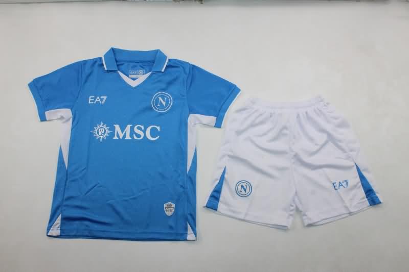 24/25 Napoli Home Kids Soccer Jersey And Shorts