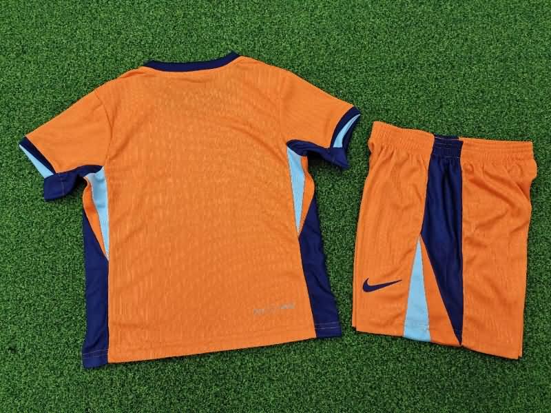 2024 Netherlands Home Kids Soccer Jersey And Shorts (Player)