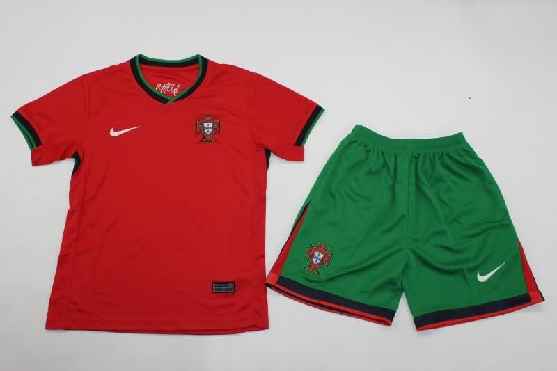 2024 Portugal Home Kids Soccer Jersey And Shorts