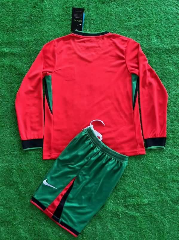 2024 Portugal Home Long Sleeve Kids Soccer Jersey And Shorts