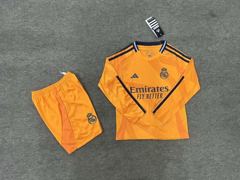 24/25 Real Madrid Away Long Sleeve Kids Soccer Jersey And Shorts