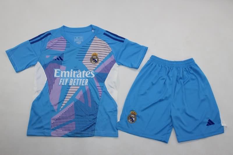 24/25 Real Madrid Goalkeeper Blue Kids Soccer Jersey And Shorts