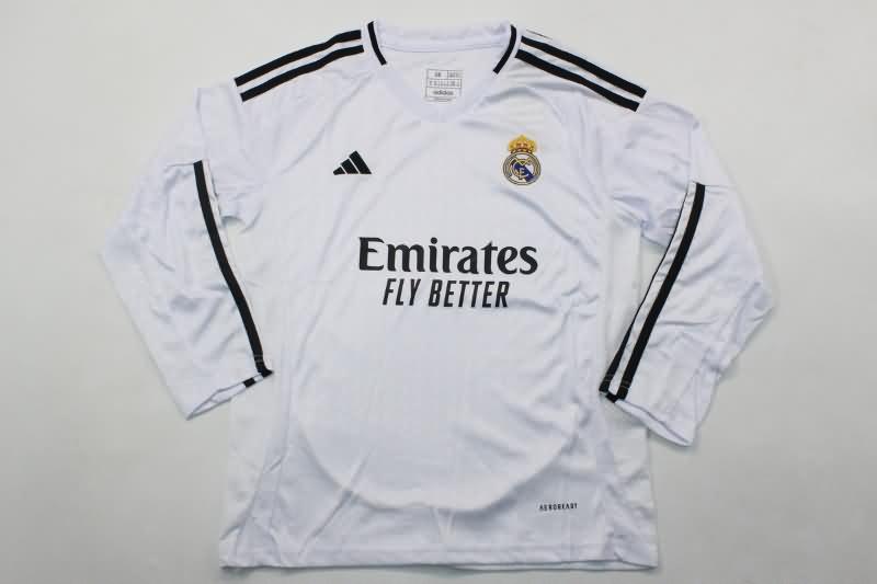 24/25 Real Madrid Home Long Sleeve Kids Soccer Jersey And Shorts