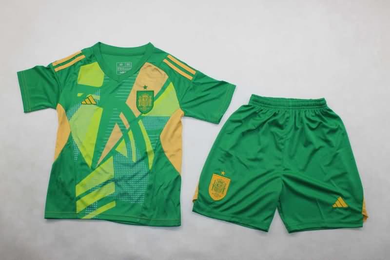 2024 Spain Goalkeeper Green Kids Soccer Jersey And Shorts