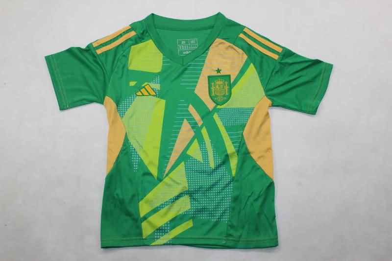 2024 Spain Goalkeeper Green Kids Soccer Jersey And Shorts