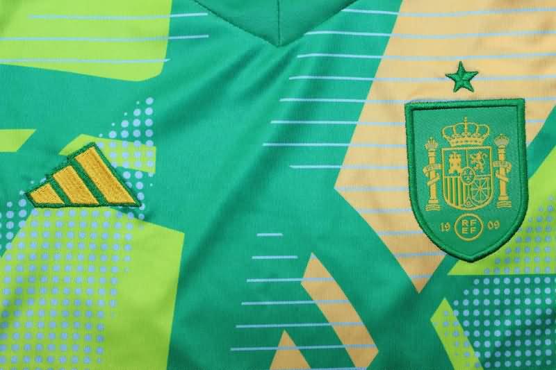 2024 Spain Goalkeeper Green Kids Soccer Jersey And Shorts