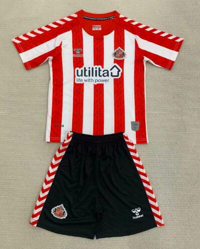 24/25 Sunderland Home Kids Soccer Jersey And Shorts