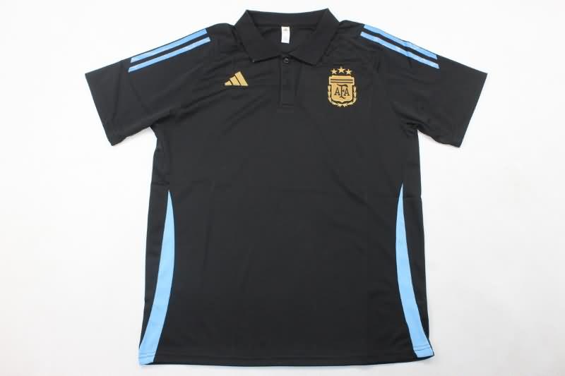 Thailand Quality(AAA) 2024 Argentina Black Polo Soccer T-Shirt