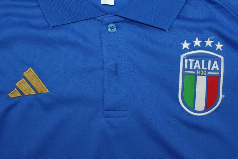 Thailand Quality(AAA) 2024 Italy Blue Polo Soccer T-Shirt