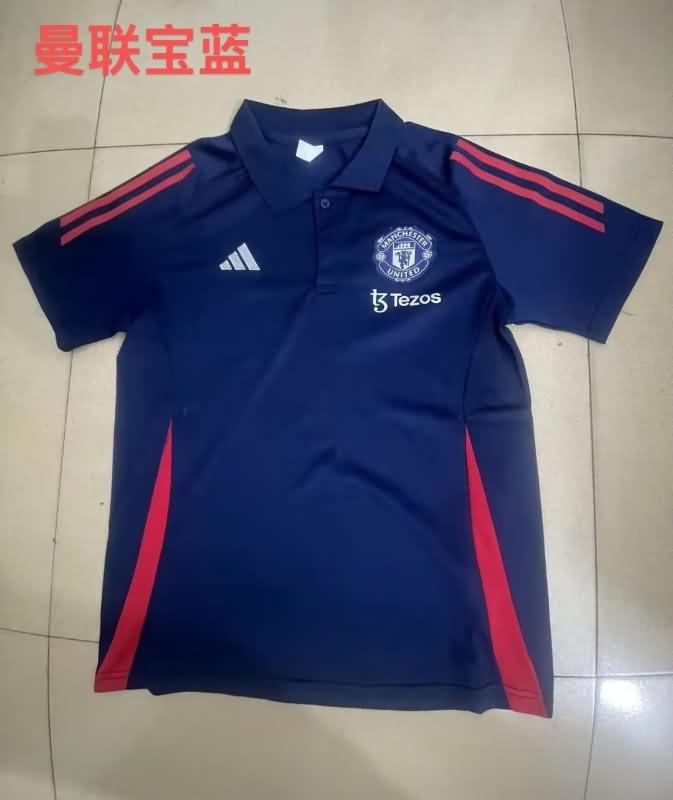 Thailand Quality(AAA) 24/25 Manchester United Dark Blue Polo Soccer T-Shirt