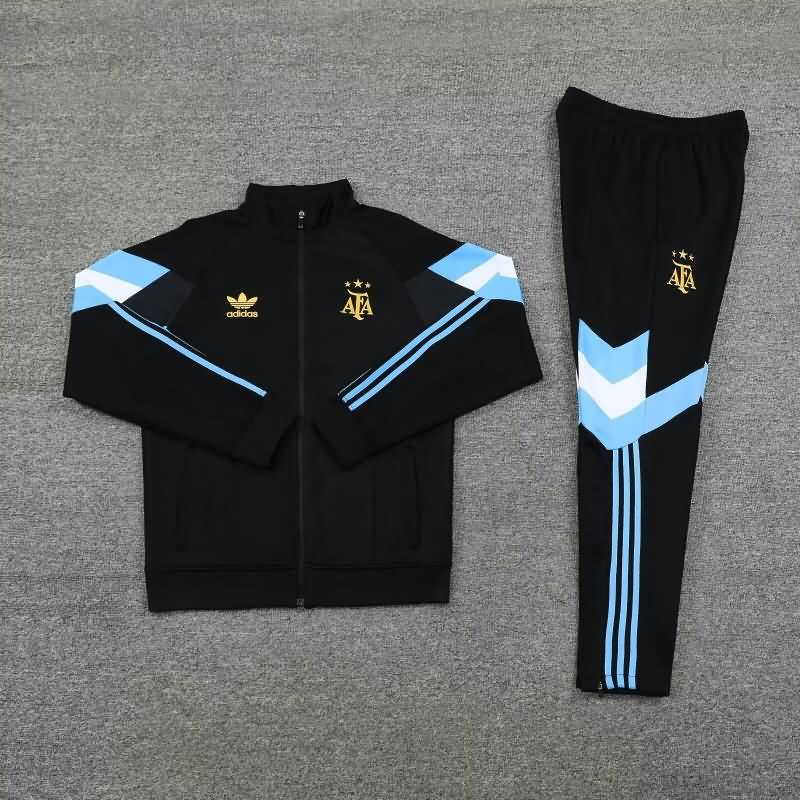 Thailand Quality(AAA) 2024 Argentina Black Soccer Tracksuit 05