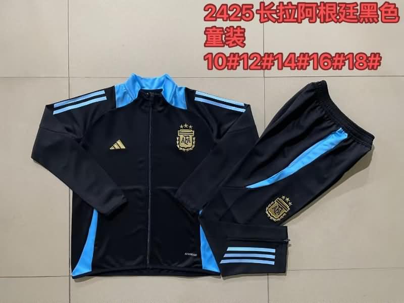 Kids - Thailand Quality(AAA) 2024 Argentina Black Soccer Tracksuit 02