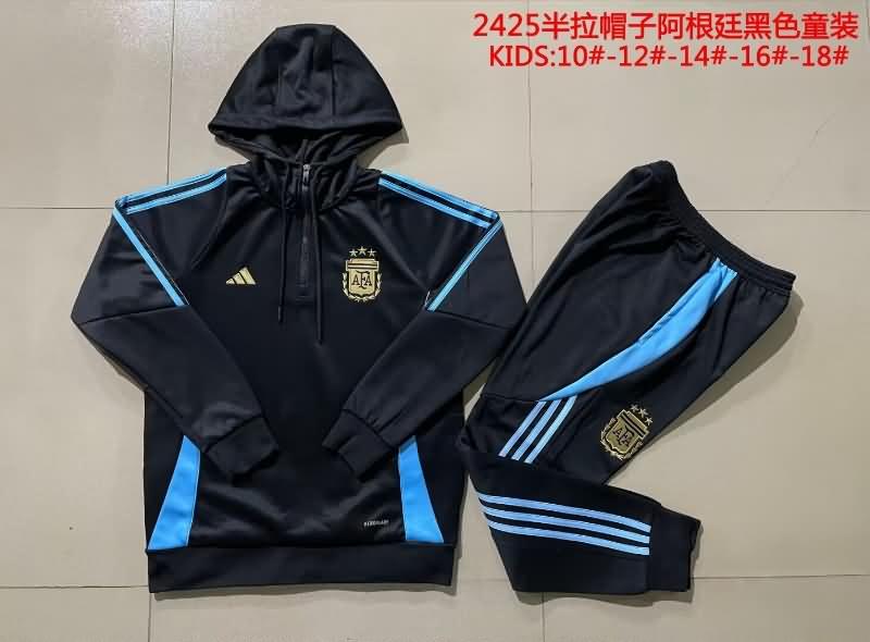 Kids - Thailand Quality(AAA) 2024 Argentina Black Soccer Tracksuit 03