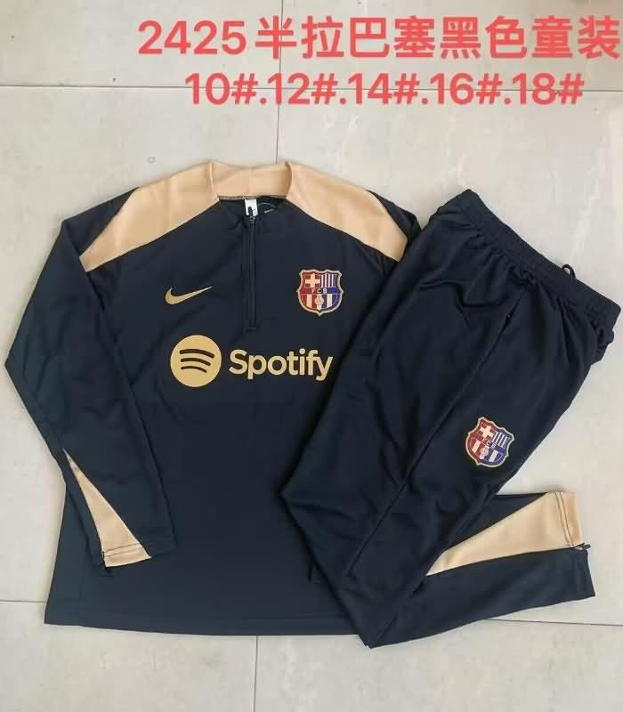 Kids - Thailand Quality(AAA) 24/25 Barcelona Black Soccer Tracksuit 04