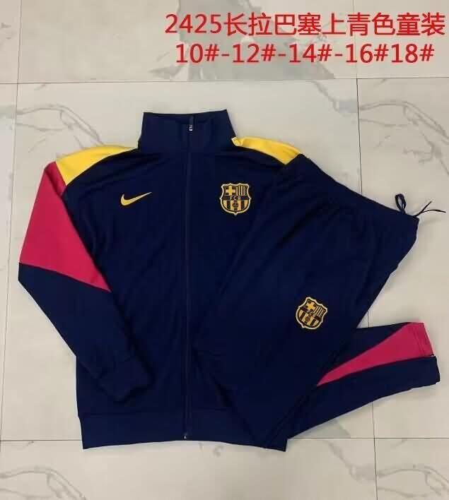 Kids - Thailand Quality(AAA) 24/25 Barcelona Dark Blue Soccer Tracksuit