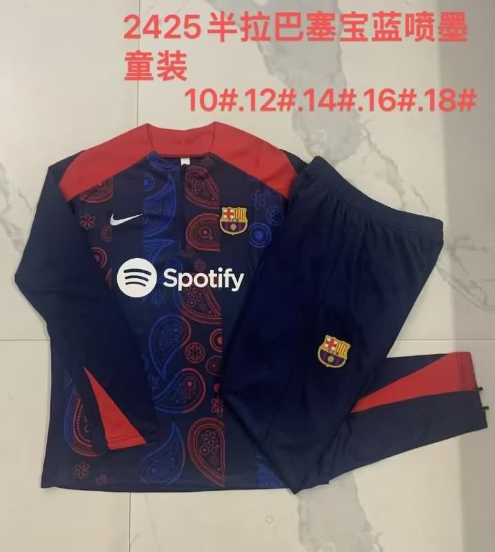 Kids - Thailand Quality(AAA) 24/25 Barcelona Dark Blue Soccer Tracksuit 02